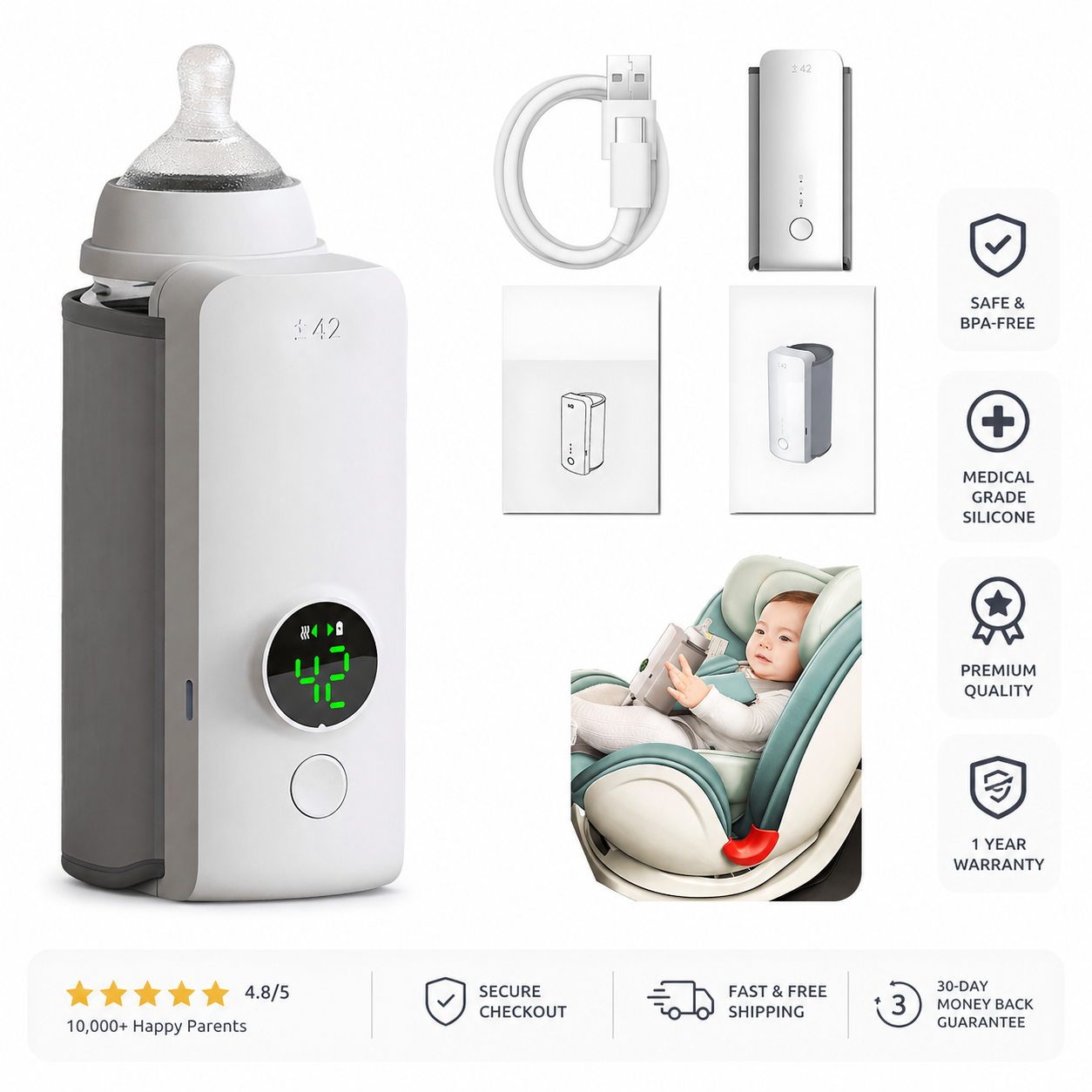 Serioton™ Smart Portable Baby Bottle Warmer – USB Rechargeable & Travel Safe
